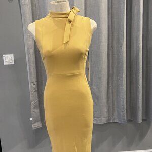 Yellow Calvin Klein Sleeveless Seamed Tie-Neck Sheath Dress